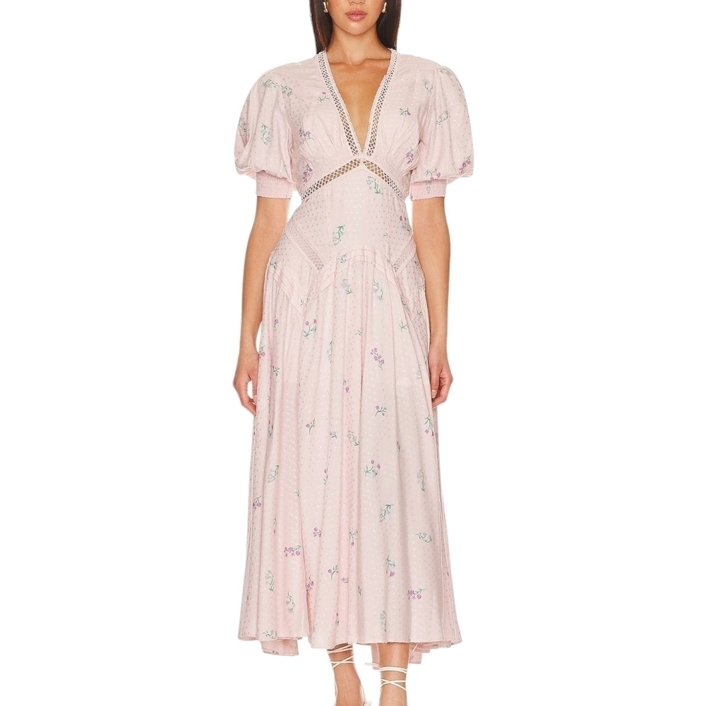 NWT Free People Pink Floral Speckled Midi Dress Sz 4